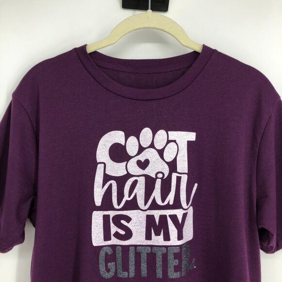 CatLadyBox Purple  'Cat Hair Is My Glitter' Short Sleeve Crew Neck T-Shirt ~M - Picture 5 of 13